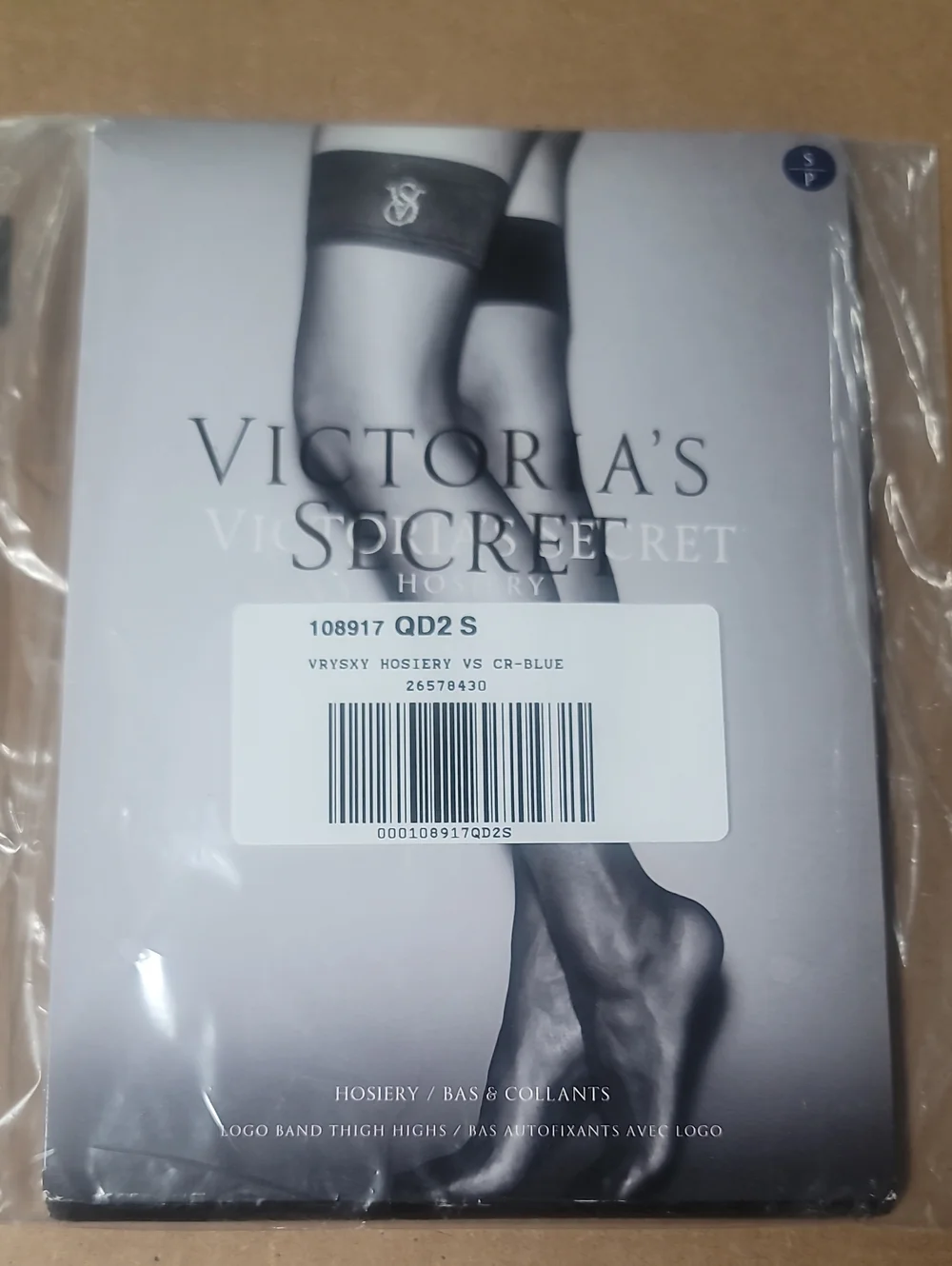 Victoria's secret crystal logo shine thigh high stockings NIGHT OCEAN SMALL BLUE